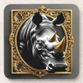 Goldener Rahmen aus schwarzem Nashorn Getränkeuntersetzer (Vorderseite)