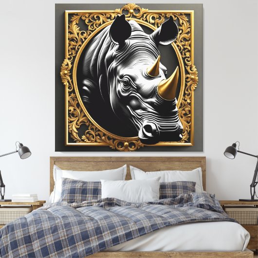 Goldener Rahmen aus schwarzem Nashorn Leinwanddruck (Insitu (Schlafzimmer))