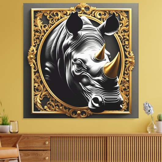 Goldener Rahmen aus schwarzem Nashorn Leinwanddruck (Insitu (Wohnzimmer))