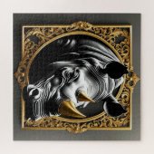 Goldener Rahmen aus schwarzem Nashorn Puzzle (Horizontal)