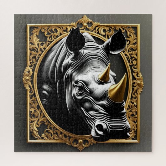 Goldener Rahmen aus schwarzem Nashorn Puzzle (Vertikal)