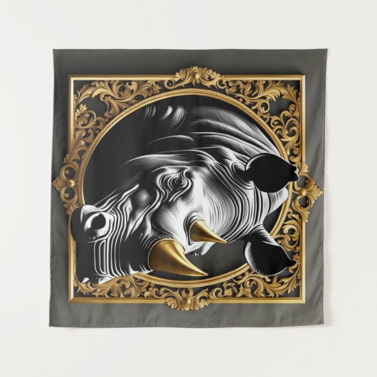 Goldener Rahmen aus schwarzem Nashorn Wandteppich (Vorderseite (Horizontal))