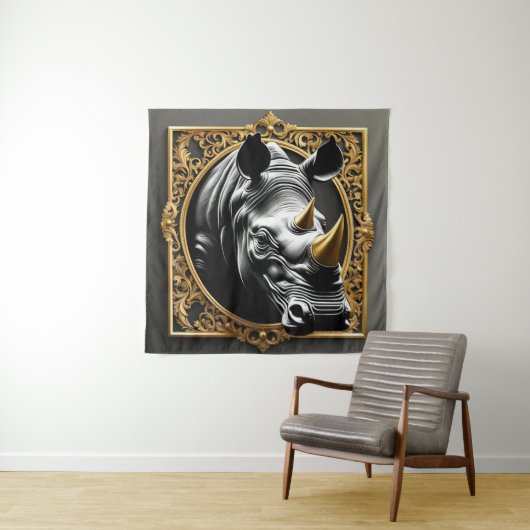 Goldener Rahmen aus schwarzem Nashorn Wandteppich (Beispiel)