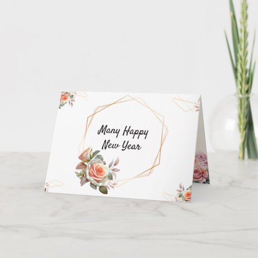 Goldener Rahmen, elegante, florentafelte Neujahrsk Dankeskarte (Vorderseite)