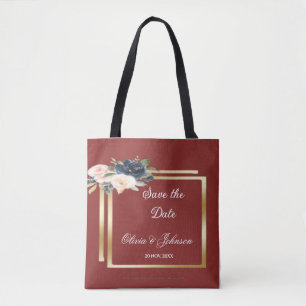 Goldener Rahmen Floral Save the Date  Tasche