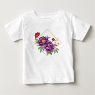 Goldener Rahmen – Lila und Rotes Florales Kinder T Baby T-shirt