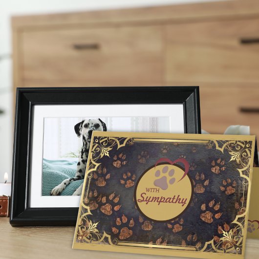 Goldener Rahmen mit Beileid für Herz und Pappe Karte