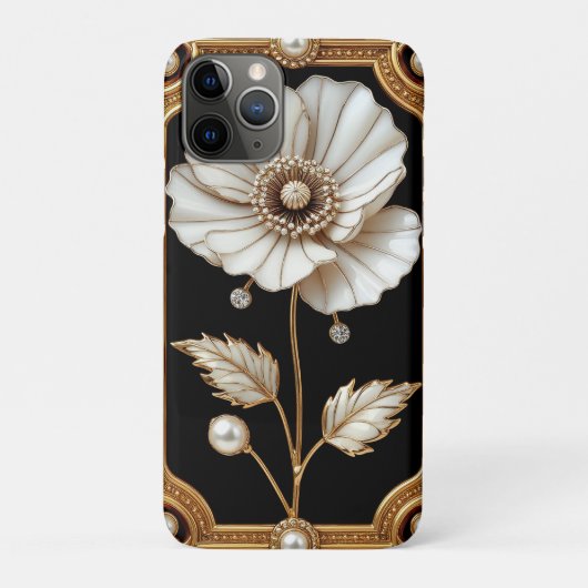 Goldener Rahmen mit Blumen- und Perlendesign Case-Mate iPhone Hülle (Rückseite)