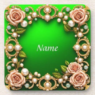 Goldener Rahmen mit eleganten Rose und Perlen Getränkeuntersetzer