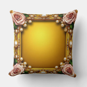 Goldener Rahmen mit eleganten Rose und Perlen Kissen