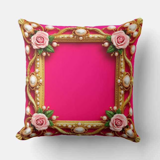 Goldener Rahmen mit eleganten Rose und Perlen Kissen (Vorderseite)