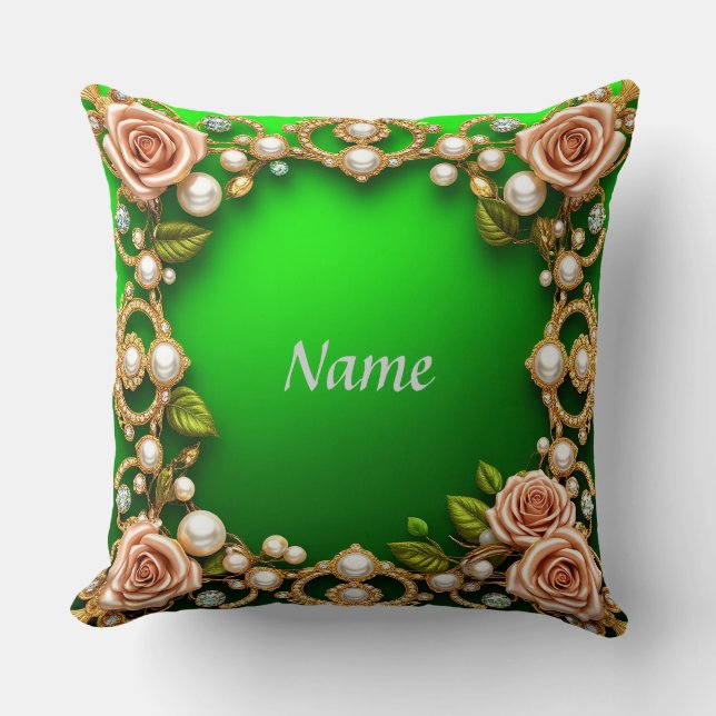 Goldener Rahmen mit eleganten Rose und Perlen Kissen (Vorderseite)