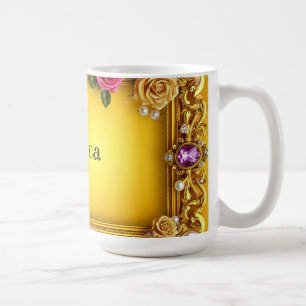 Goldener Rahmen mit eleganten Rosen und Perlen Kaffeetasse