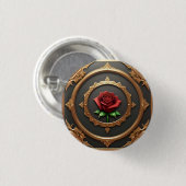 Goldener Rahmen mit Rote Rose Button (Vorne & Hinten)