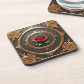 Goldener Rahmen mit Rote Rose Getränkeuntersetzer (Linke Seite)