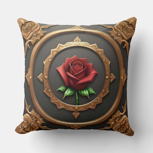 Goldener Rahmen mit Rote Rose Kissen (Vorderseite)