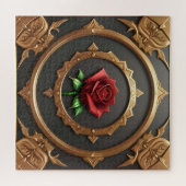 Goldener Rahmen mit Rote Rose Puzzle (Horizontal)