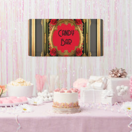 Goldener Rahmen mit rote Rosen, gotische Hochzeit Banner