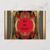 Goldener Rahmen mit rote Rosen, gotische Hochzeit Begleitkarte (Vorderseite)