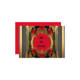 Goldener Rahmen mit rote Rosen, gotische Hochzeit Begleitkarte