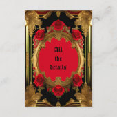 Goldener Rahmen mit rote Rosen, gotische Hochzeit Begleitkarte (Vorderseite)