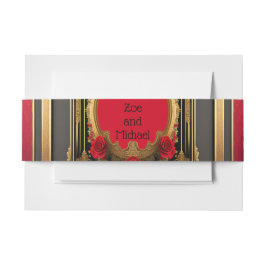 Goldener Rahmen mit rote Rosen, gotische Hochzeit Einladungsbanderole