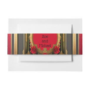 Goldener Rahmen mit rote Rosen, gotische Hochzeit Einladungsbanderole