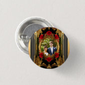 Goldener Rahmen mit rote Rosen, gotisches Foto Button (Vorne & Hinten)