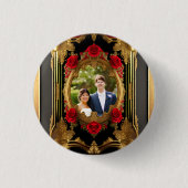 Goldener Rahmen mit rote Rosen, gotisches Foto Button (Vorderseite)