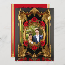 Goldener Rahmen mit rote Rosen, gotisches Foto