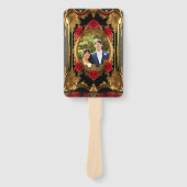 Goldener Rahmen mit rote Rosen, Hochzeitsprogramm Fächer (Vorderseite)