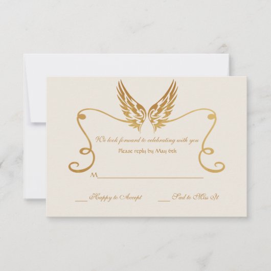 Goldener Rahmen mit Wing Response Card Einladung (Vorderseite)