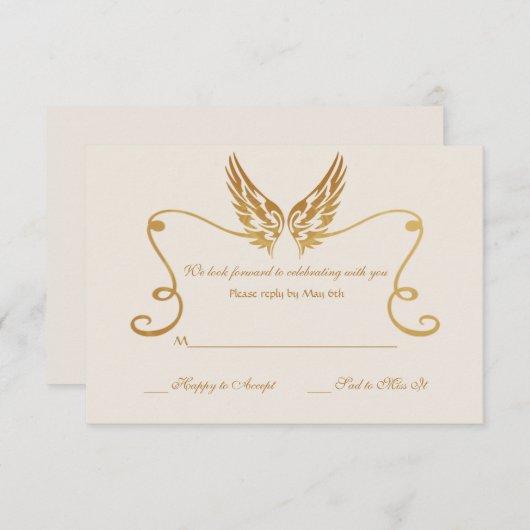 Goldener Rahmen mit Wing Response Card Einladung (Vorne/Hinten)