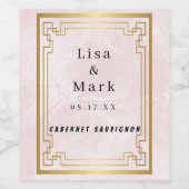 Goldener Rahmen Rosa Marmorplatte Hochzeitwein Weinetikett (Einzelnes Label)