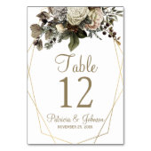 Goldener Rahmen Winter Blumen Hochzeitsschick Tischnummer (Vorderseite)