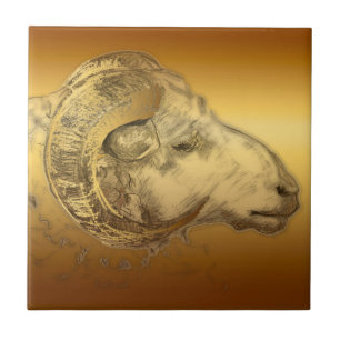 Goldener Ram - Chinesisches Neujahr 2015 - Fliese