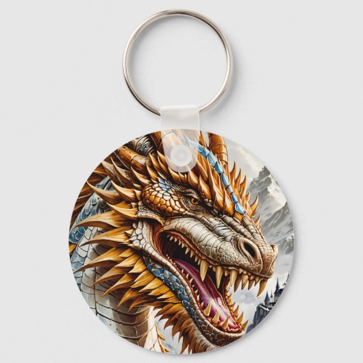 Goldener realistischer Drache Schlüsselanhänger (Vorderseite)