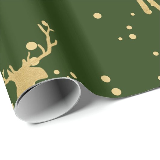 Goldener Rentier Elegant Grün | Polka Dots Geschenkpapier (Rolleneckpunkt)