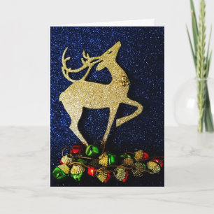 Goldener Rentier mit Jingle Bells Card Feiertagskarte