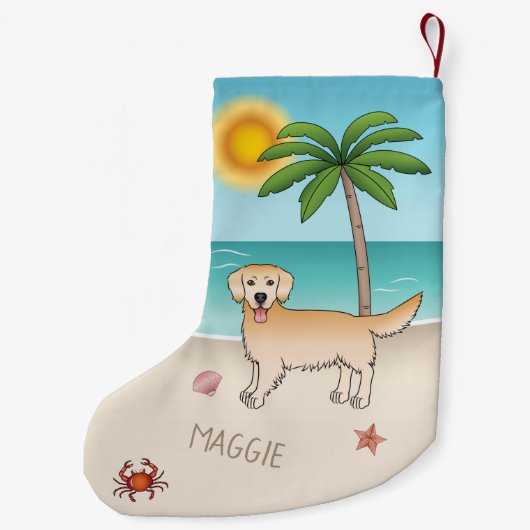 Goldener Retriever an einem tropischen Sommerstran Kleiner Weihnachtsstrumpf (Rückseite)