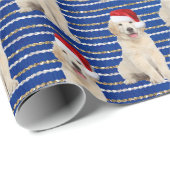 Goldener Retriever auf dem Glitzer Streifen Geschenkpapier (Rolleneckpunkt)