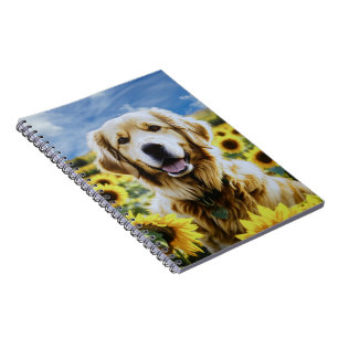 Goldener Retriever auf dem Sonnenblumenfeld Notizblock