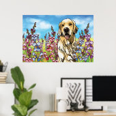 Goldener Retriever auf einer Wiese von Snapdragons Poster (Heimbüro)