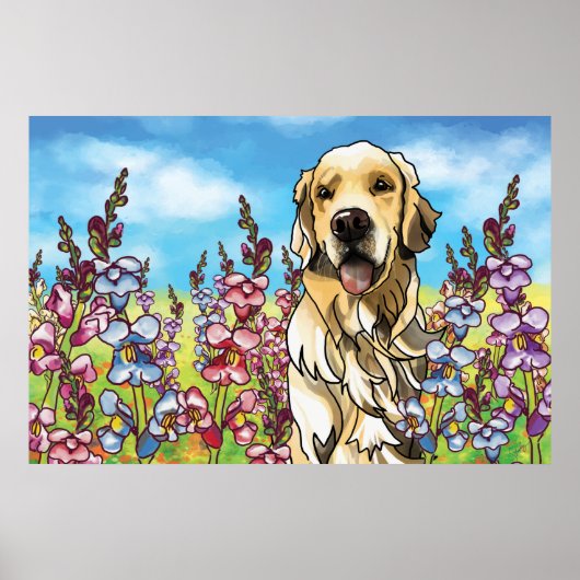 Goldener Retriever auf einer Wiese von Snapdragons Poster (Vorne)