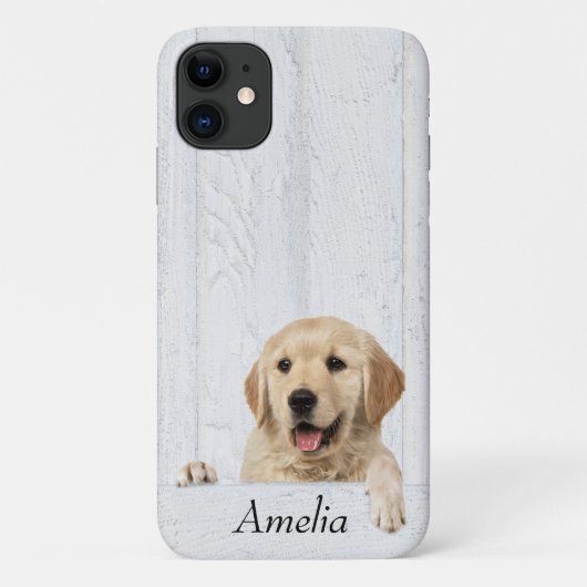 Goldener Retriever auf weißem Holz Case-Mate iPhone Hülle (Rückseite)