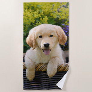 Goldener Retriever-Baby-Hundewelpen-lustiges Strandtuch