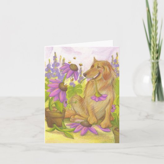 Goldener Retriever, Blumen u. Bienen/Notecard Karte (Vorderseite)