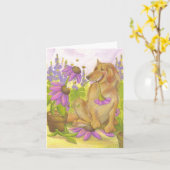 Goldener Retriever, Blumen u. Bienen/Notecard Karte (Gelbe Blume)