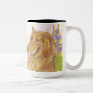 Goldener Retriever, Blumen u. Bienen/Tasse Zweifarbige Tasse