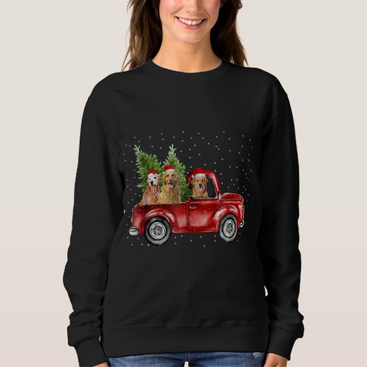Goldener Retriever, der rotes LKW-WeihnachtsShirt Sweatshirt (Vorderseite)